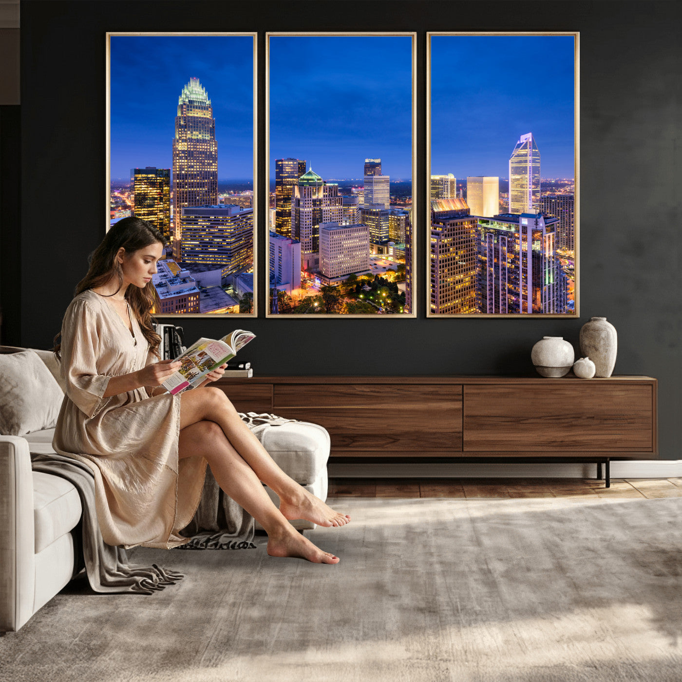 74382190-MGV-CV-36X24 - Charlotte Skyline Canvas Wall Art Print – North Carolina Cityscape Photography Print