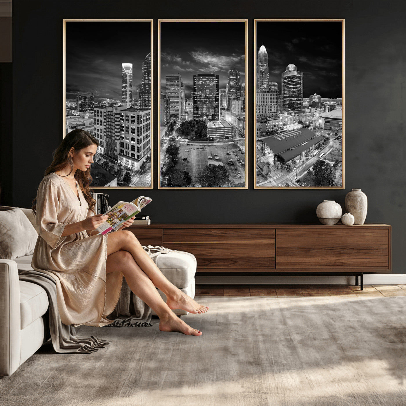 60105075-MGV-CV-36X24 - Charlotte Skyline Canvas Wall Art Print – North Carolina Cityscape Photography Print