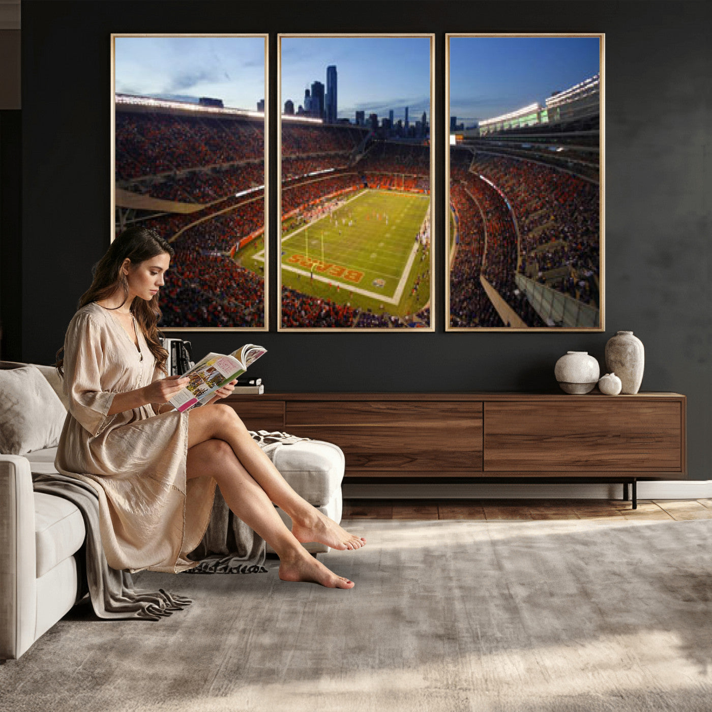 50691720-MGV-CV-36X24 - Chicago Bears Soldier Field Canvas Wall Art, NFL Stadium Panorama Print, Football Arena Photography for Sports Fans