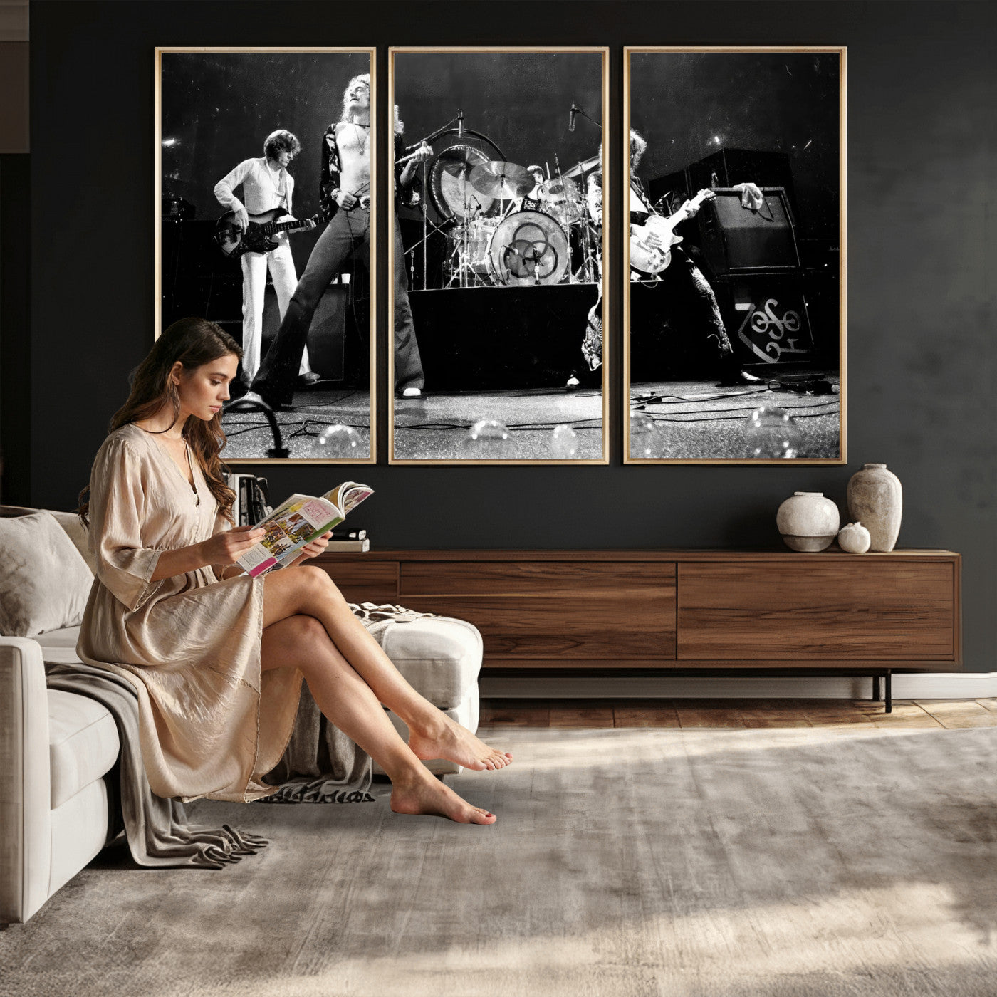 87313532-MGV-CV-36X24 - ed Zeppelin Live Concert Canvas Wall Art, Classic Rock Band Photography Print, Vintage Music Stage Performance Artwork