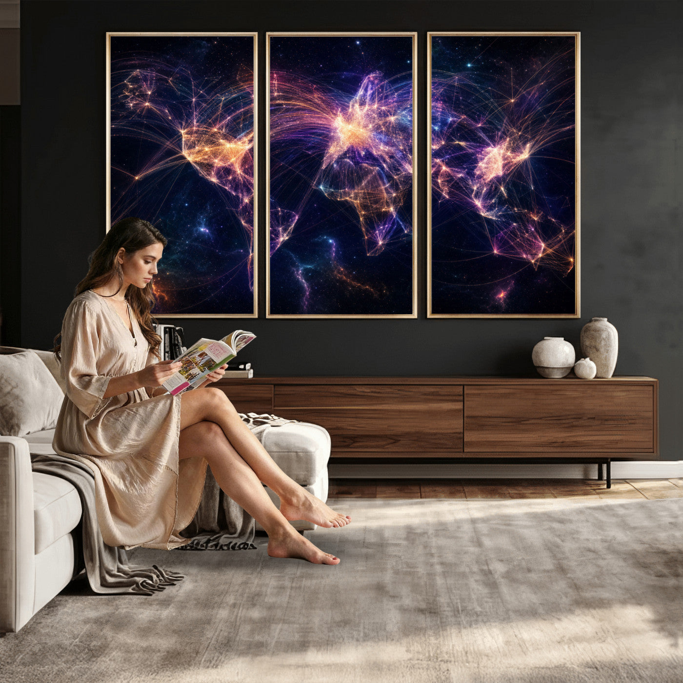 75155491-MGV-CV-36X24 - Global Flight Routes Map Canvas Wall Art, Worldwide Aviation Network Print, International Air Travel Wall Decor