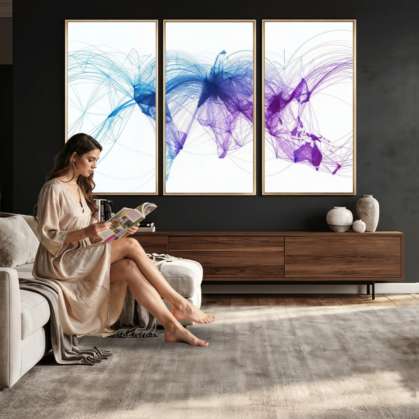 75155491-MGV-CV-48X32-3P - Global Flight Routes Map Canvas Wall Art, Worldwide Aviation Network Print, International Air Travel Wall Decor