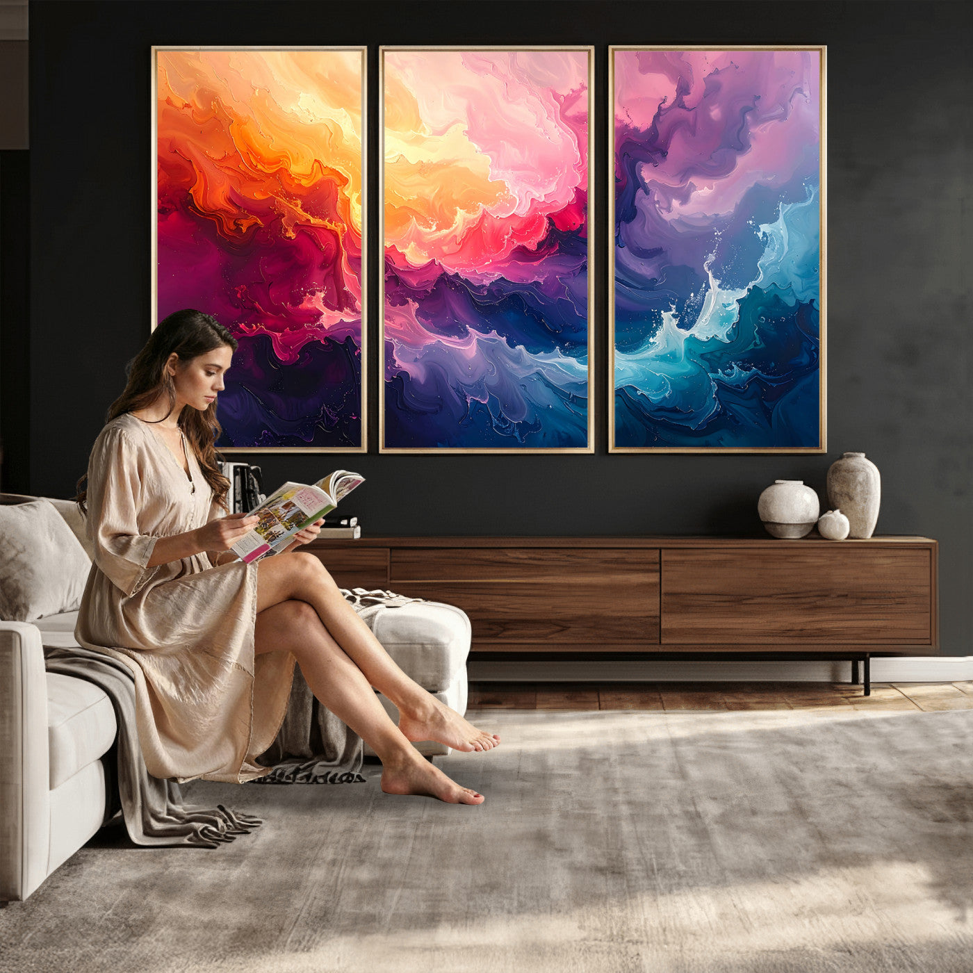 16157633-MGV-CV-36X24 - Large Colorful Abstract Canvas Wall Art Print, Vibrant Popup Color Art Print