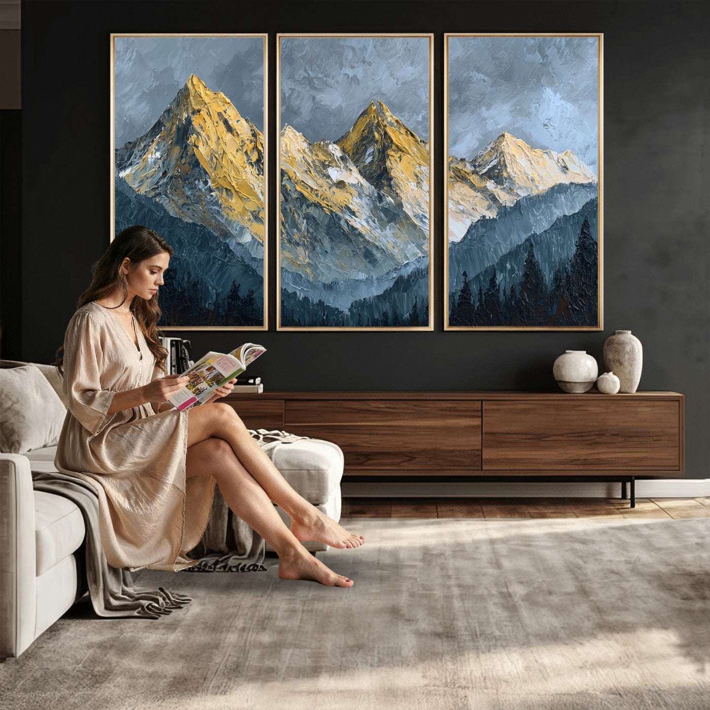 50821961-MGV-CV-48X32-3P - Abstract Mountain Wall Art Canvas Print Modern Landscape Painting Print
