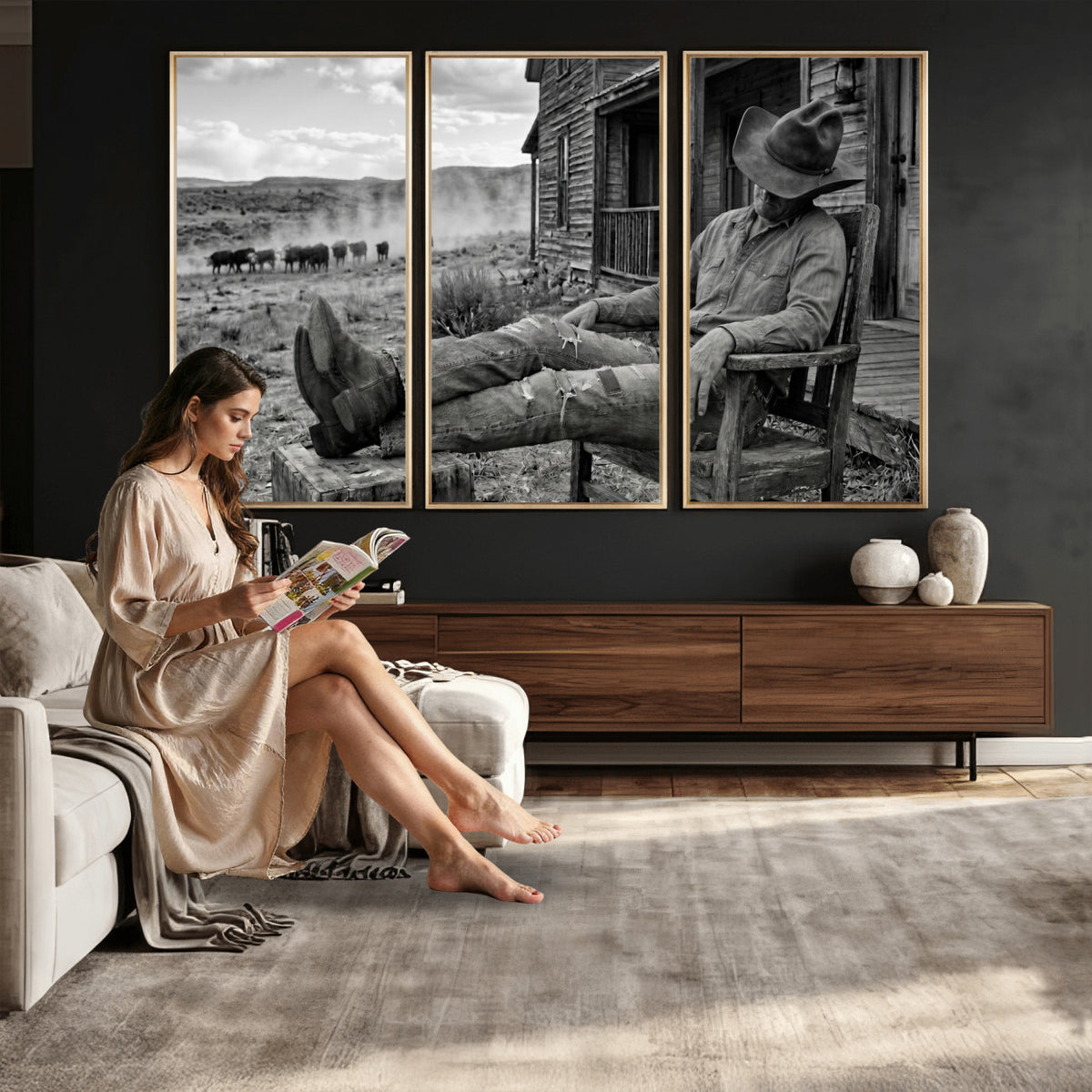 94461975S-MGV-CV-36X24 - Vintage Sleeping Cowboy Wall Art Canvas Print, Western Home Decor