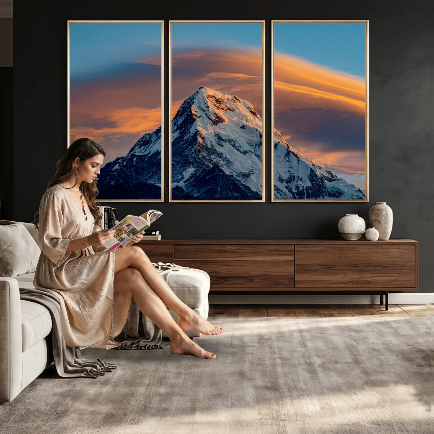 73810927-MGV-CV-36X24 - Snow Mountain Canvas Wall Art Print, Alpine Peak Landscape, Winter Nature Photography, Large Mountain Decor, Ready to Hang