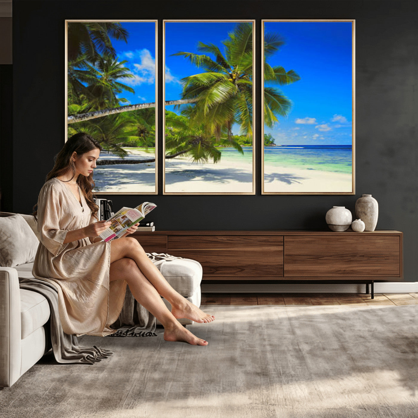20475280-MGV-CV-36X24 - Tropical Island Coconut Palm Trees Wall Art Canvas Print - Turquoise Beach Print for Nautical Home Decor