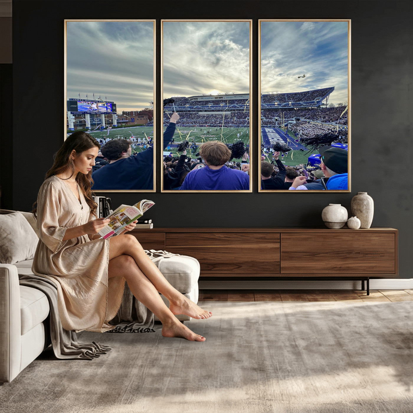 400867JMU-MGV-CV-36X24 - JMU Stadium Wall Art Canvas Print for Game Room Decor - James Madison University Stadium