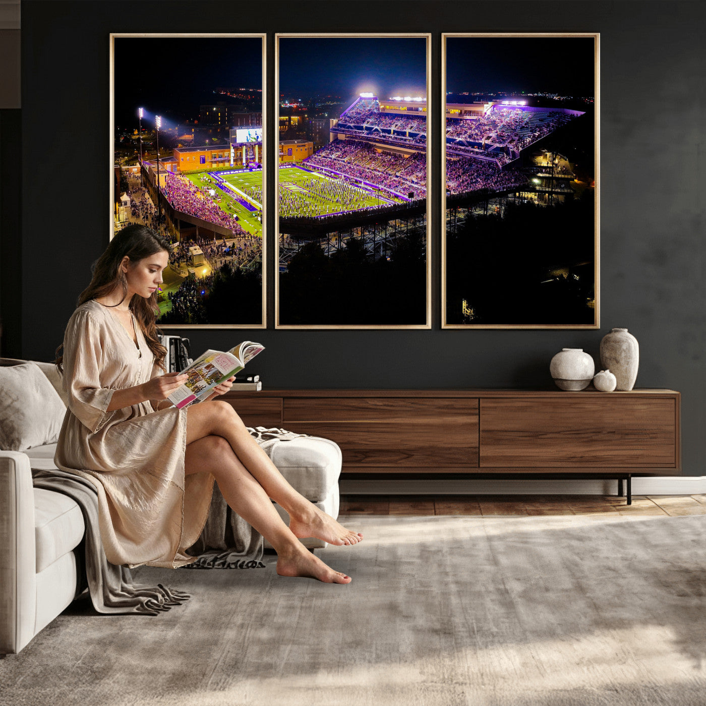 400867JMU2-MGV-CV-36X24 - JMU Stadium Wall Art Canvas Print for Game Room Decor - James Madison University Stadium