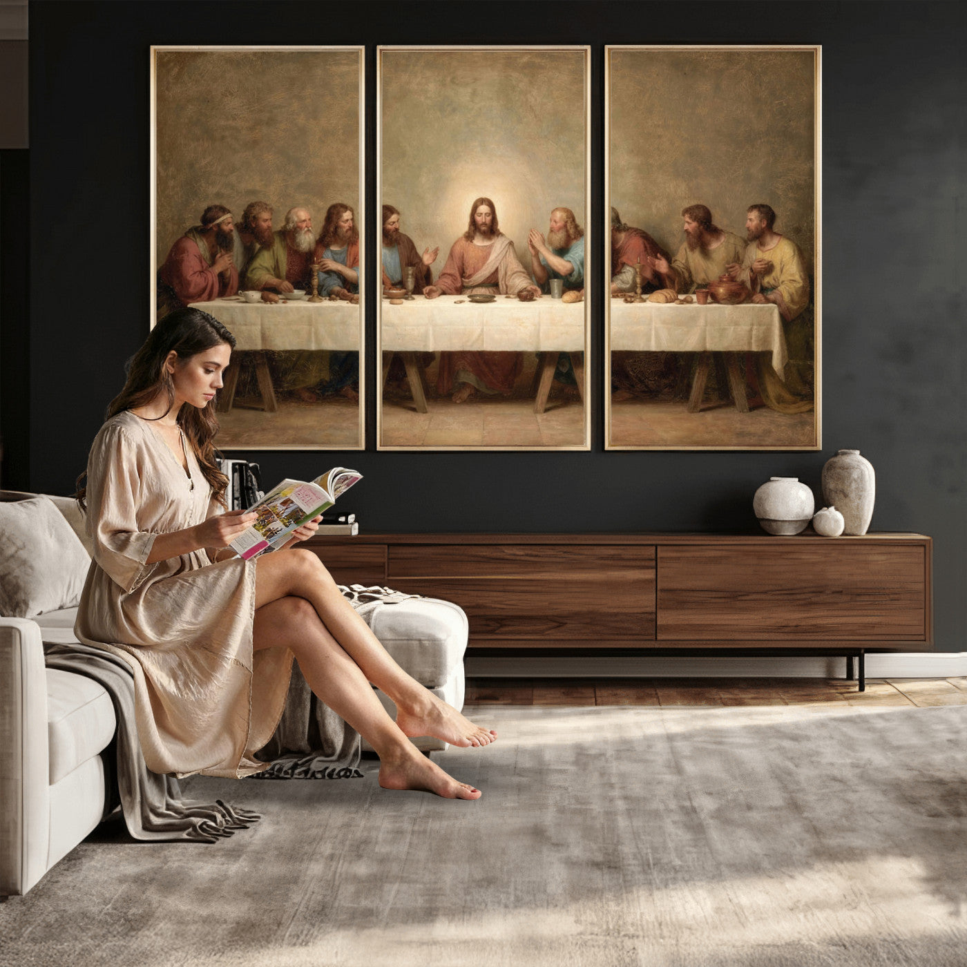 50761248-MGV-CV-36X24 - The Last Supper of Jesus Christ Wall Art Canvas Print - Classical Christian Faith Home Decor