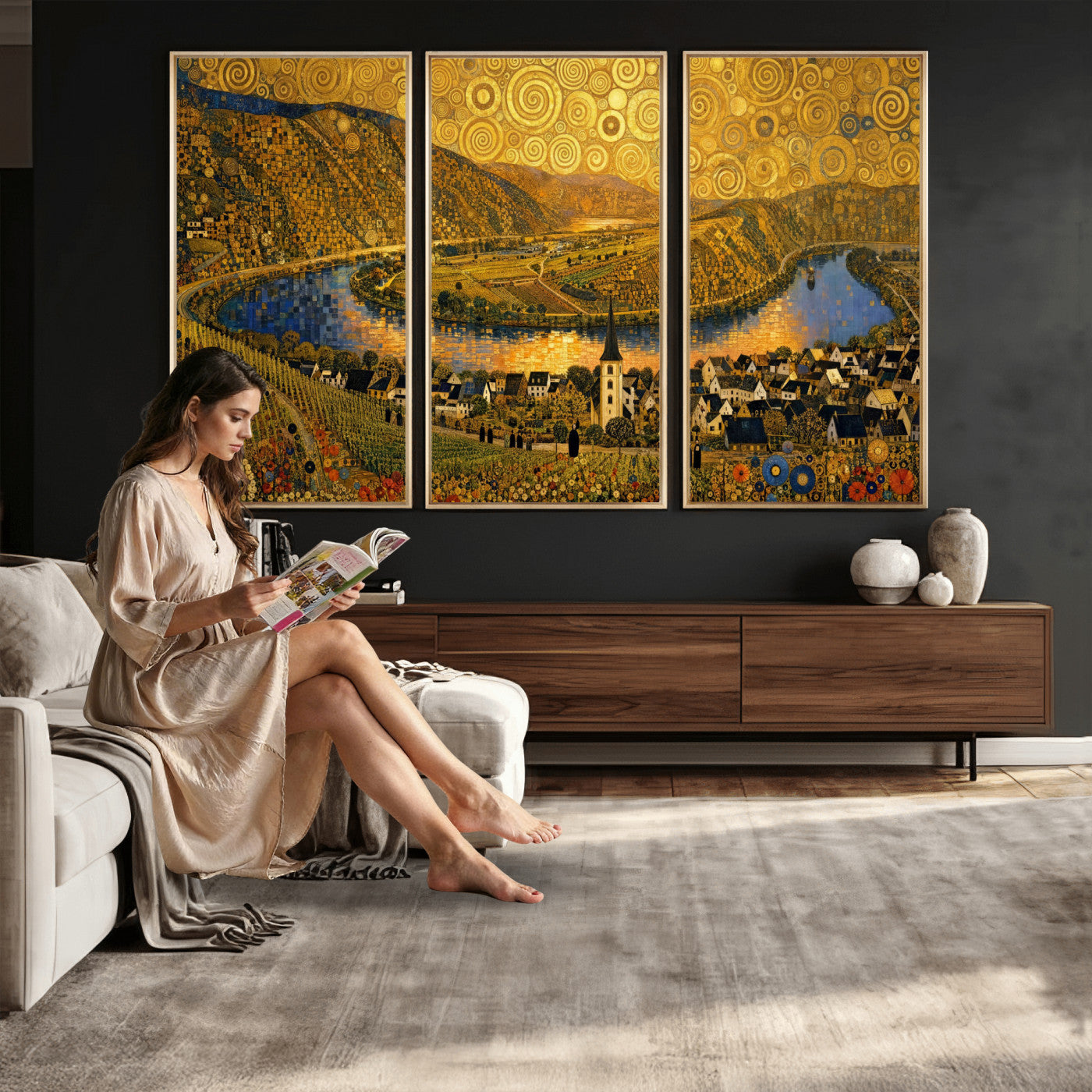 33713008-MGV-CV-36X24 - Gustav Klimt Style Mosel City Wall Art Canvas Print