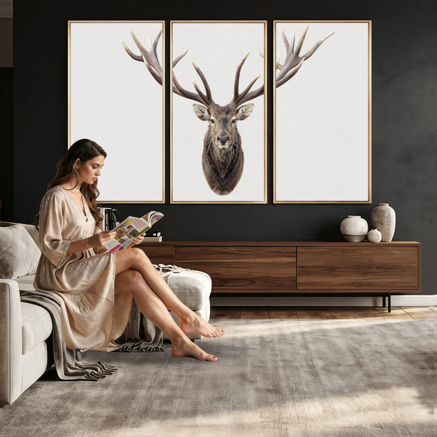 840173GY-MGV-CV-36X24 - Majestic Red Deer Canvas Wall Art – Stag Antlers Horns Print, Wildlife Hunting Poster, Rustic Cabin Lodge Decor