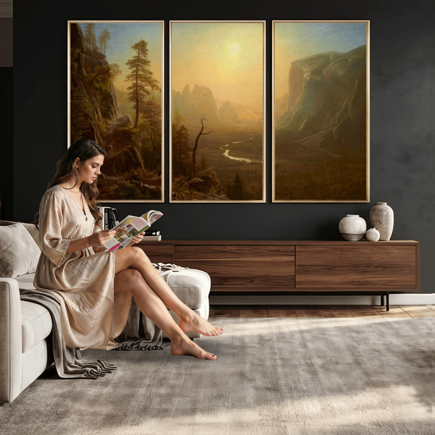32350988-MGV-CV-36X24 - Albert Bierstadt Among the Sierra Nevada California Yosemite Wall Art Canvas Print, Classic Fine Art Painting Print