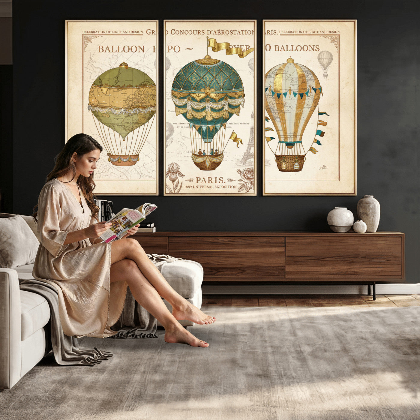 31530449-MGV-CV-36X24 - Kimberly Allen Paris Balloon Expo Wall Art Canvas Print, Vintage 1889 French Hot Air Balloon Poster