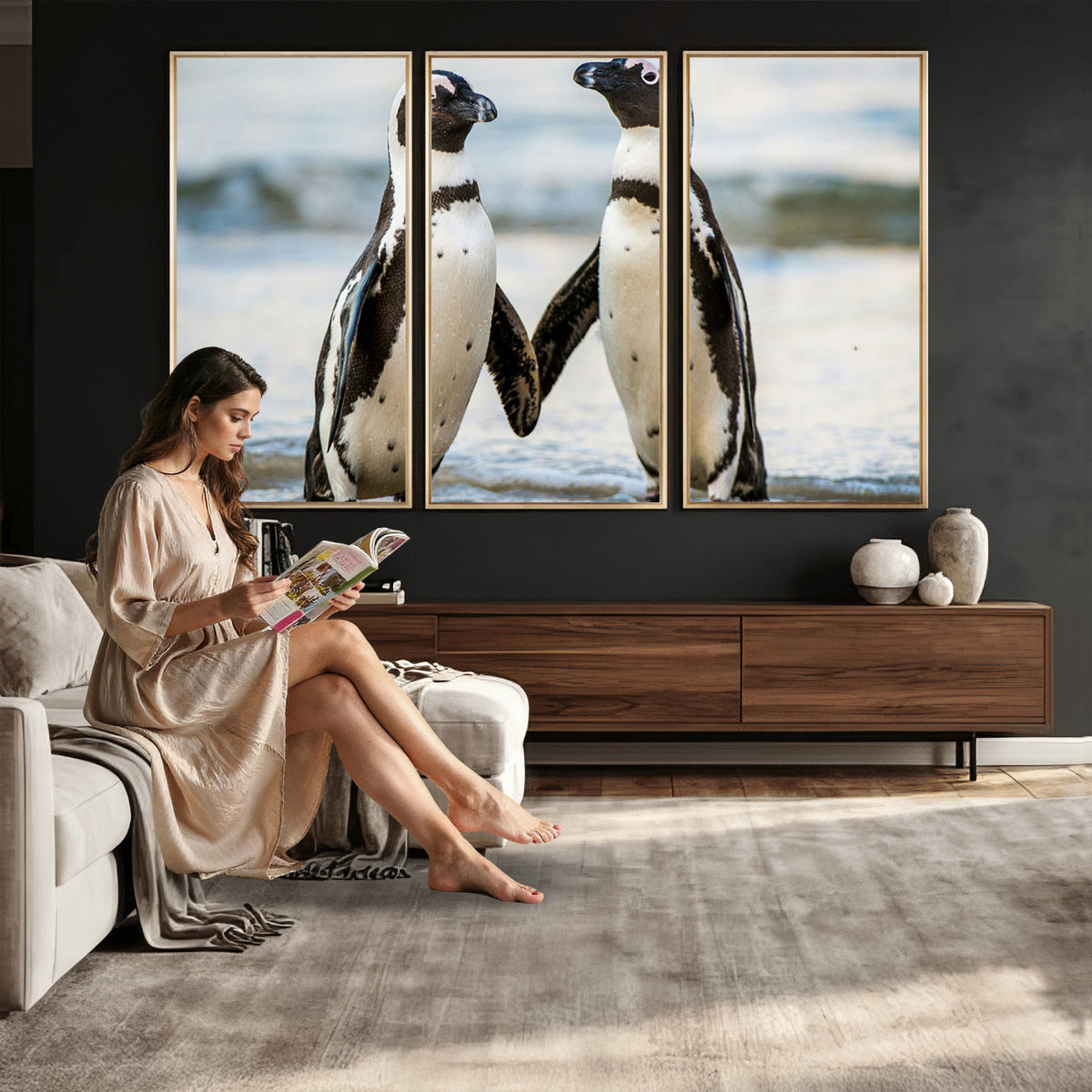64870405-MGV-TP-30X20 - African Penguins Boulders Beach Wall Art Canvas Print, Cute Penguin Couple Photo Print