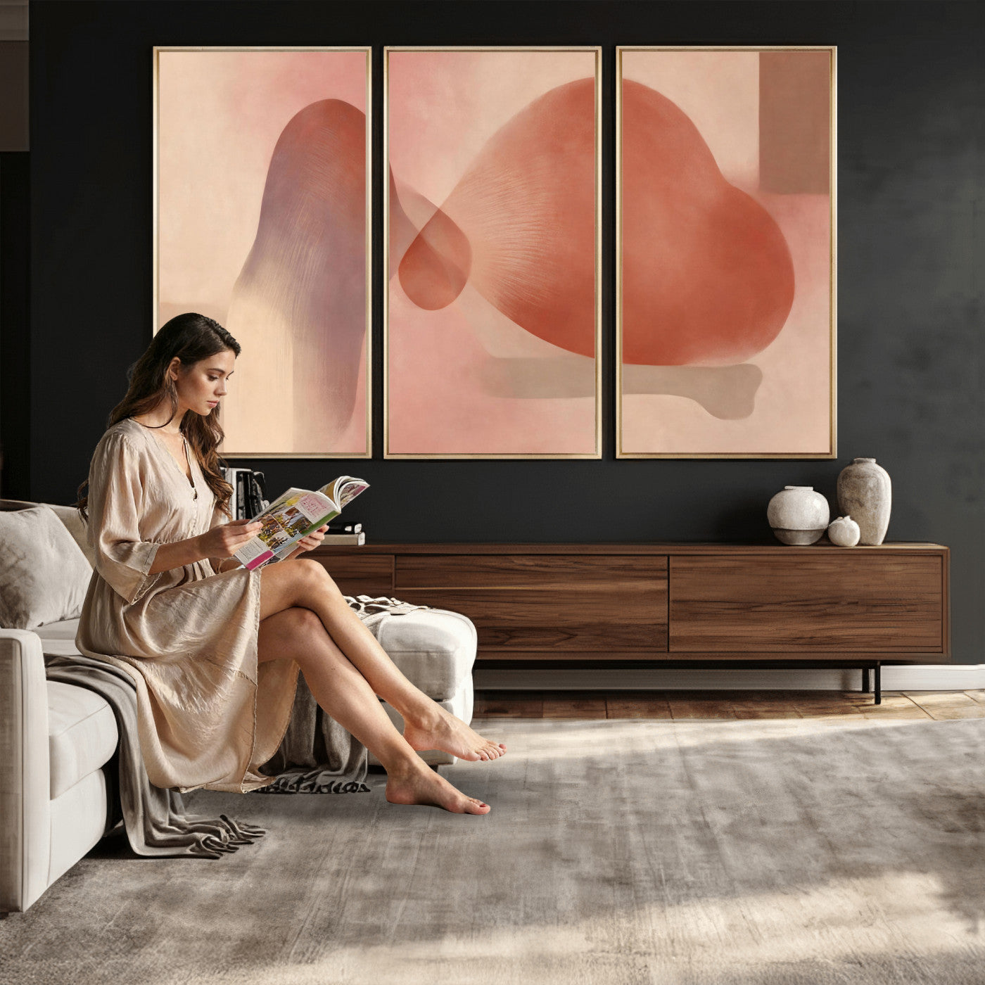 85110643-MGV-CV-36X24 - Vinna Begin Calin Biomorphic Abstract Wall Art Canvas Print, Terracotta Pink Organic Shapes Art Painting Print