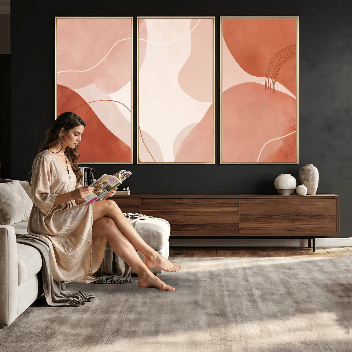 17685421-MGV-CV-36X24 - Abstract Boho Terracotta Wall Art Canvas Print, Mid Century Minimalist Painting Print