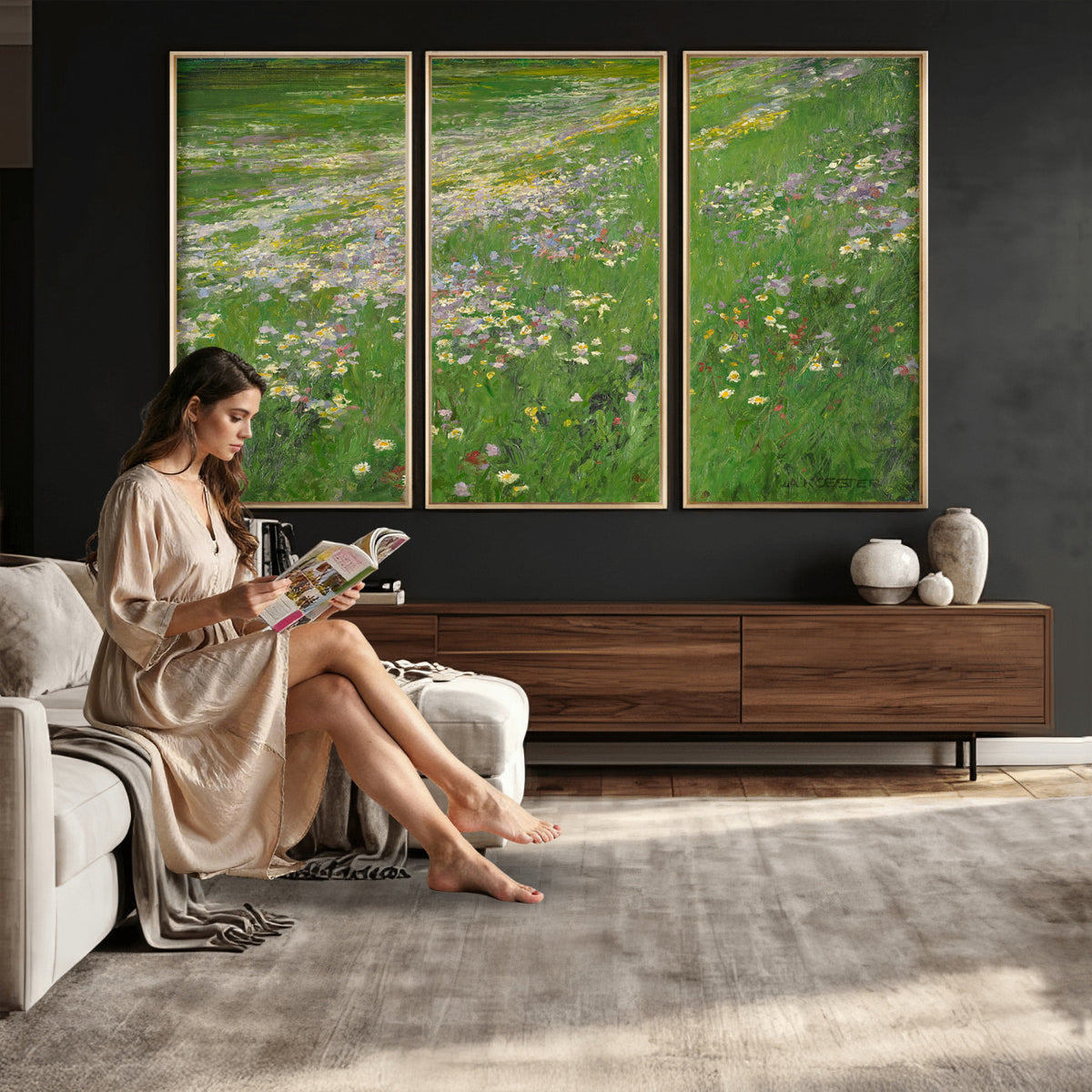 63535040-MGV-CV-36X24 - Alexander Koester Flower Meadow Canvas Wall Art, Vintage Landscape Print