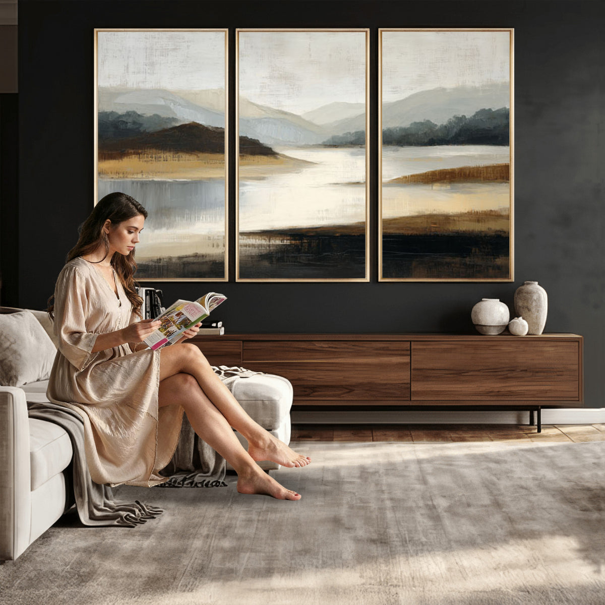 36730896-MGV-CV-36X24 - Modern Abstract Landscape Canvas Wall Art, Minimalist Nature Printing
