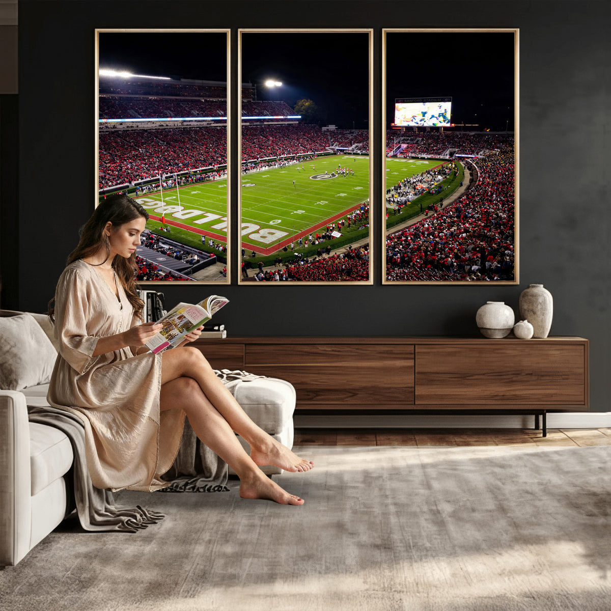 73520603-_Poster-30x20 - Georgia Bulldogs Sanford Stadium Canvas Print 3 Piece Framed Wall Art Extra Large Floating Frame Nature Poster Made in USA