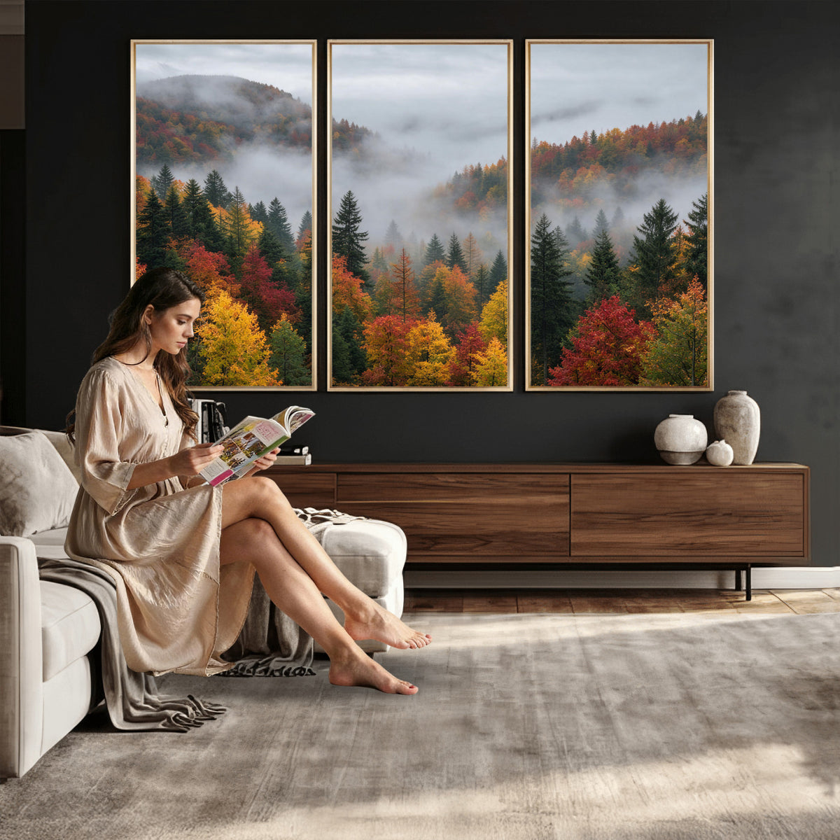 47877083-_Poster-30x20 - Fall Forest Misty Mountain Canvas Print Smoky Mountain Landscape Wall Art Autumn Trees Nature Poster Printing