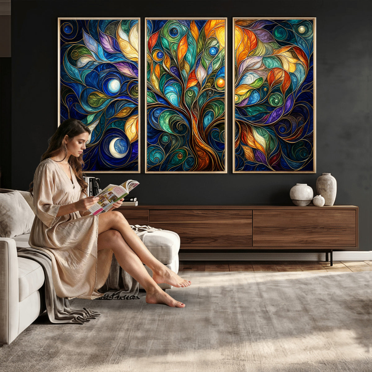 60127105-MGV-CV-36X24 - Psychedelic Tree Of Life Wall Art - Vibrant Swirl Cosmic Nature Decor