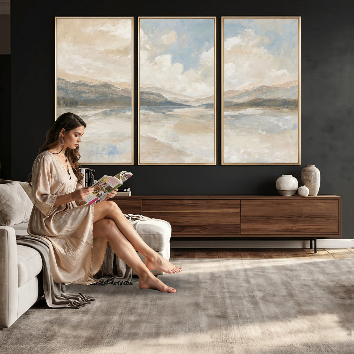 12998065-MGV-CV-36X24 - Serene Mountain and Lake Landscape Canvas Wall Art
