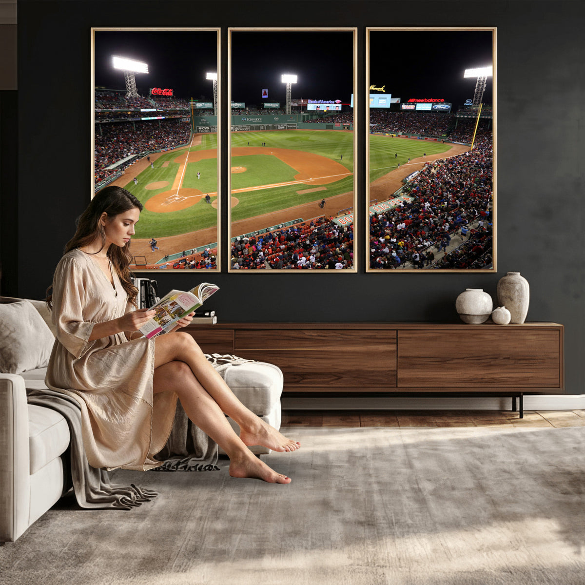 86945D-MGV-CV-36X24 - Fenway Park Boston Red Sox Baseball Stadium Wall Art Canvas Print for Gift Baseball Lover MLB Wall Art College Dorm Wall Decor Baseball Gift