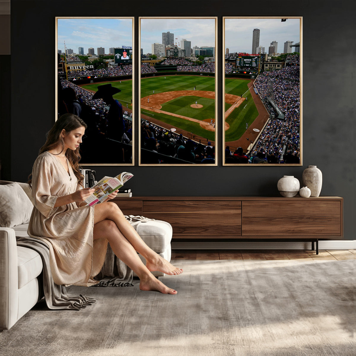 34859D-MGV-CV-36X24 - Chicago Cubs Baseball Team Print - Wrigley Field Stadium