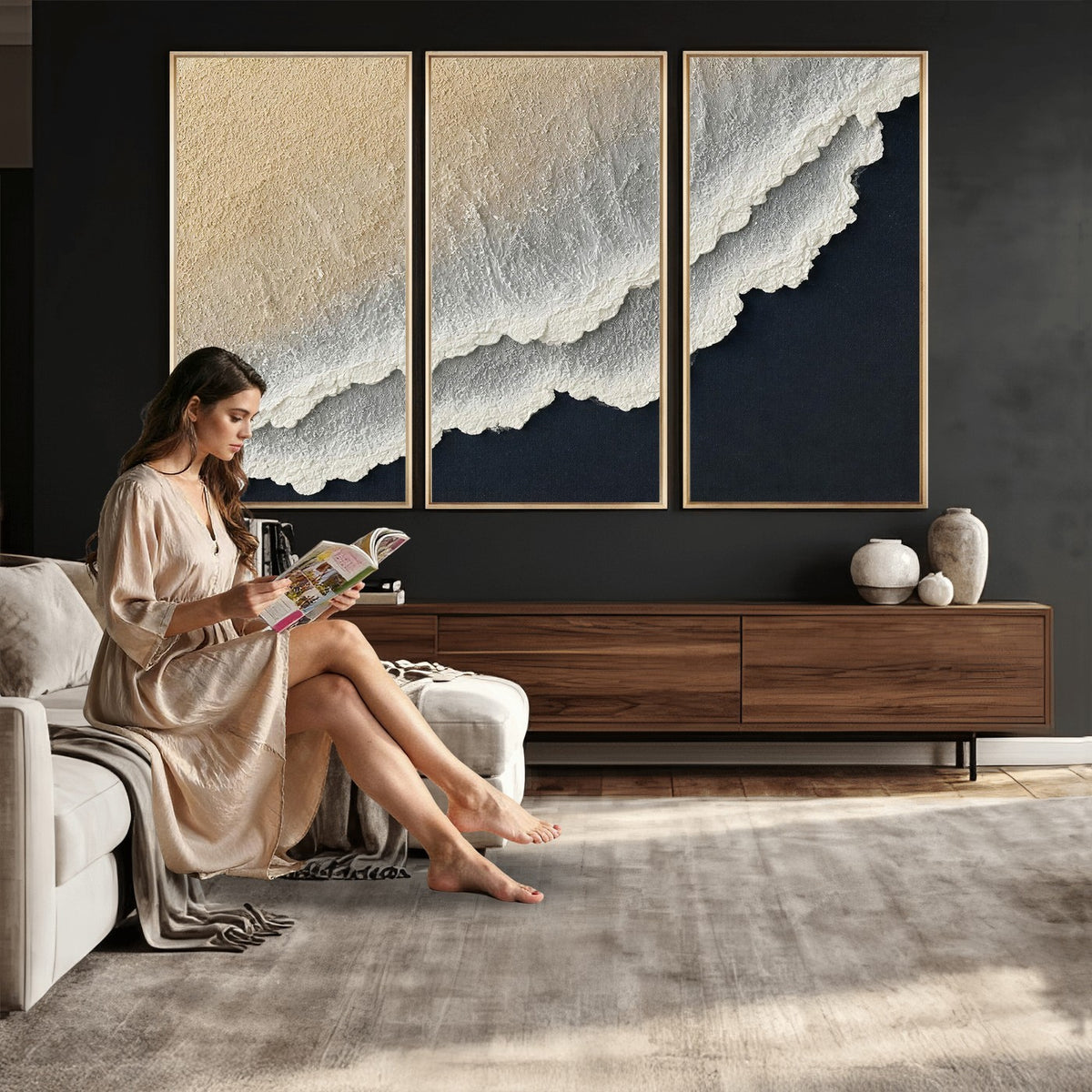 32969959-MGV-CV-24X16 - Abstract Ocean Wave Canvas Wall Art, Coastal Beach Wall Decor for Living Room