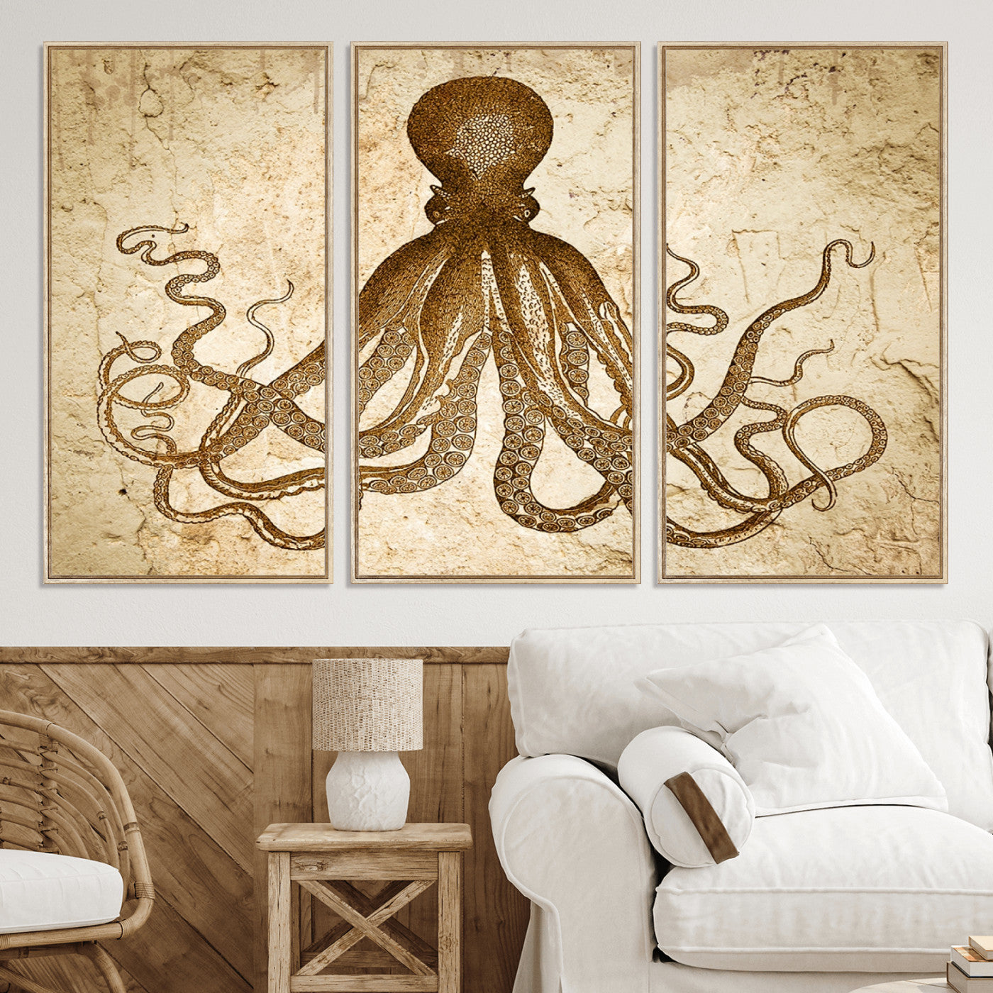 96154-MGV-CV-36X24-Sepia Octopus Wall Art Abstract Animal Canvas Print