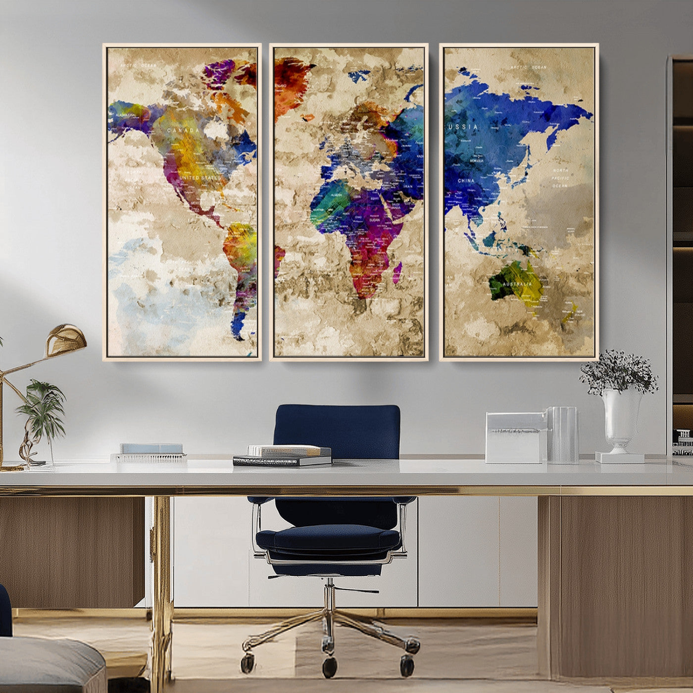 MGV-FC-48X32-3P - World Map Wall Art Canvas Print for Home and Office Decor