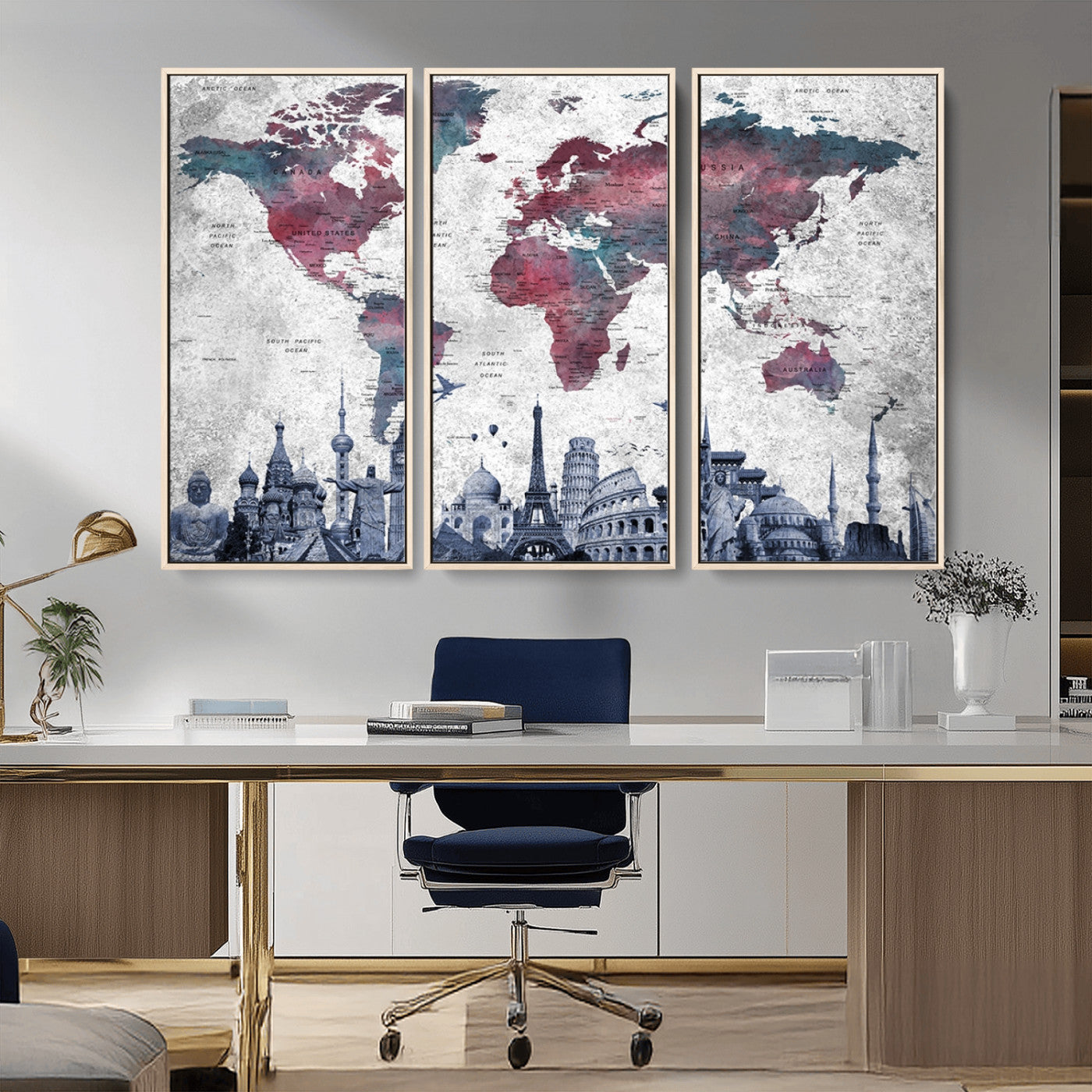 MGV-FC-48X32-3P - Push Pin World Map Canvas Print – Framed Wall Art for Couples to Track Their Travels – Anniversary