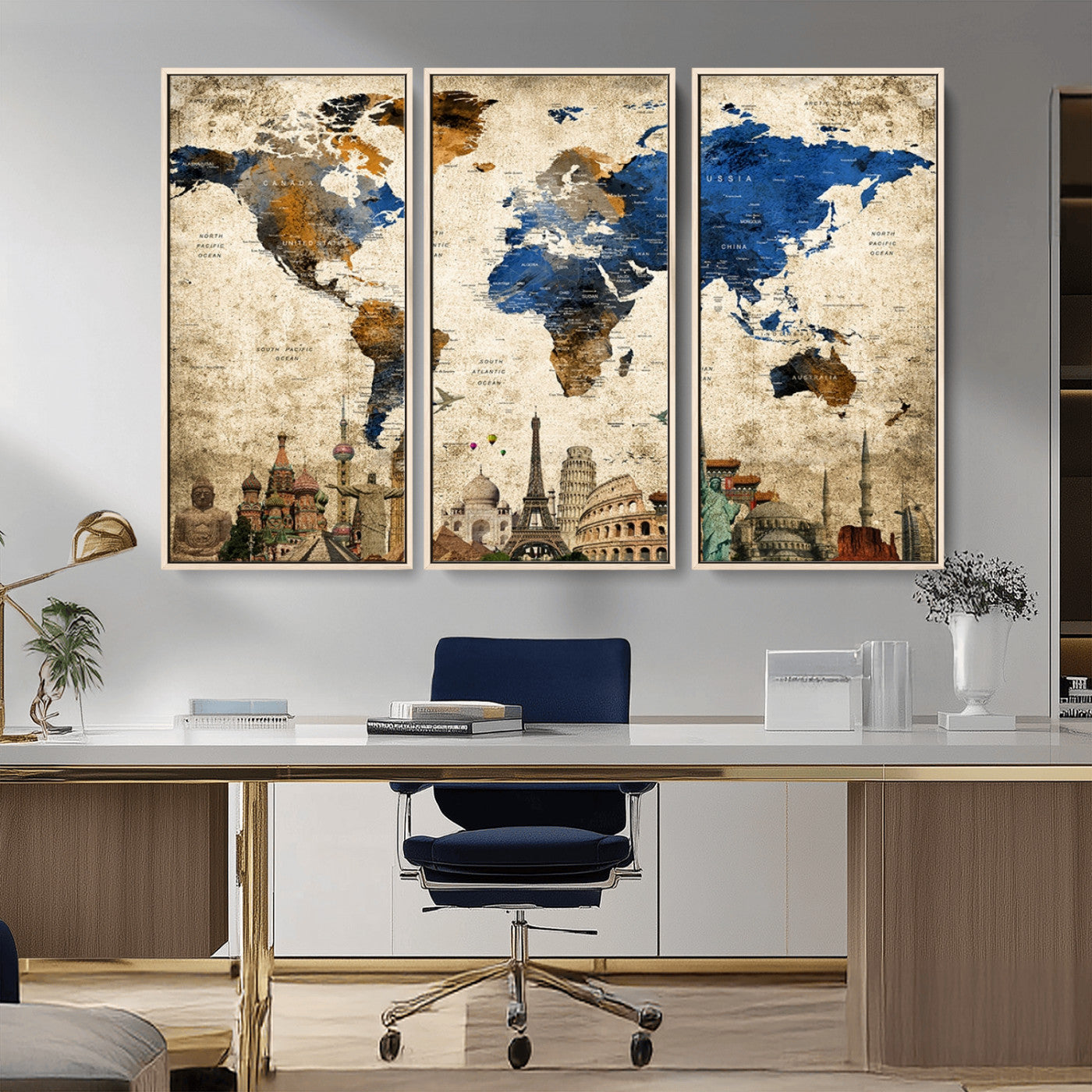 MGV-FC-48X32-3P - Push Pin World Map Canvas Print – Framed Wall Art for Couples to Track Their Travels – Anniversary