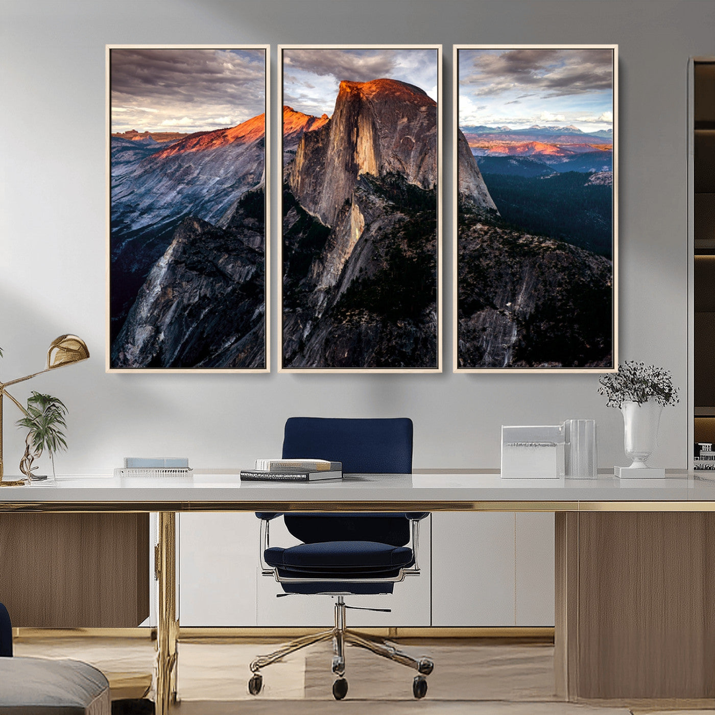 MGV-FC-48X32-3P - Half Dome Wall Art Print - Yosemite Majestic Triptych Landscape Print – National Park Nature Decor