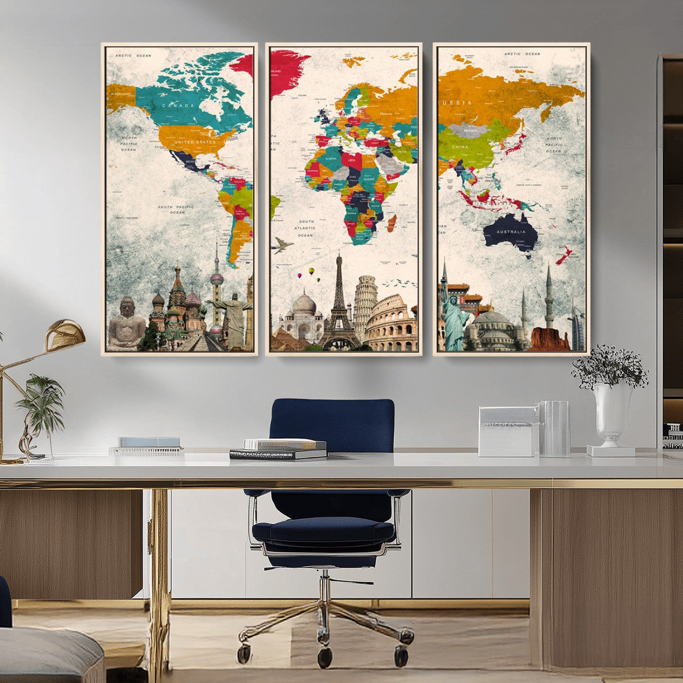 MGV-FC-48X32-3P - Push Pin World Map Canvas Print – Framed Wall Art for Couples to Track Their Travels – Anniversary