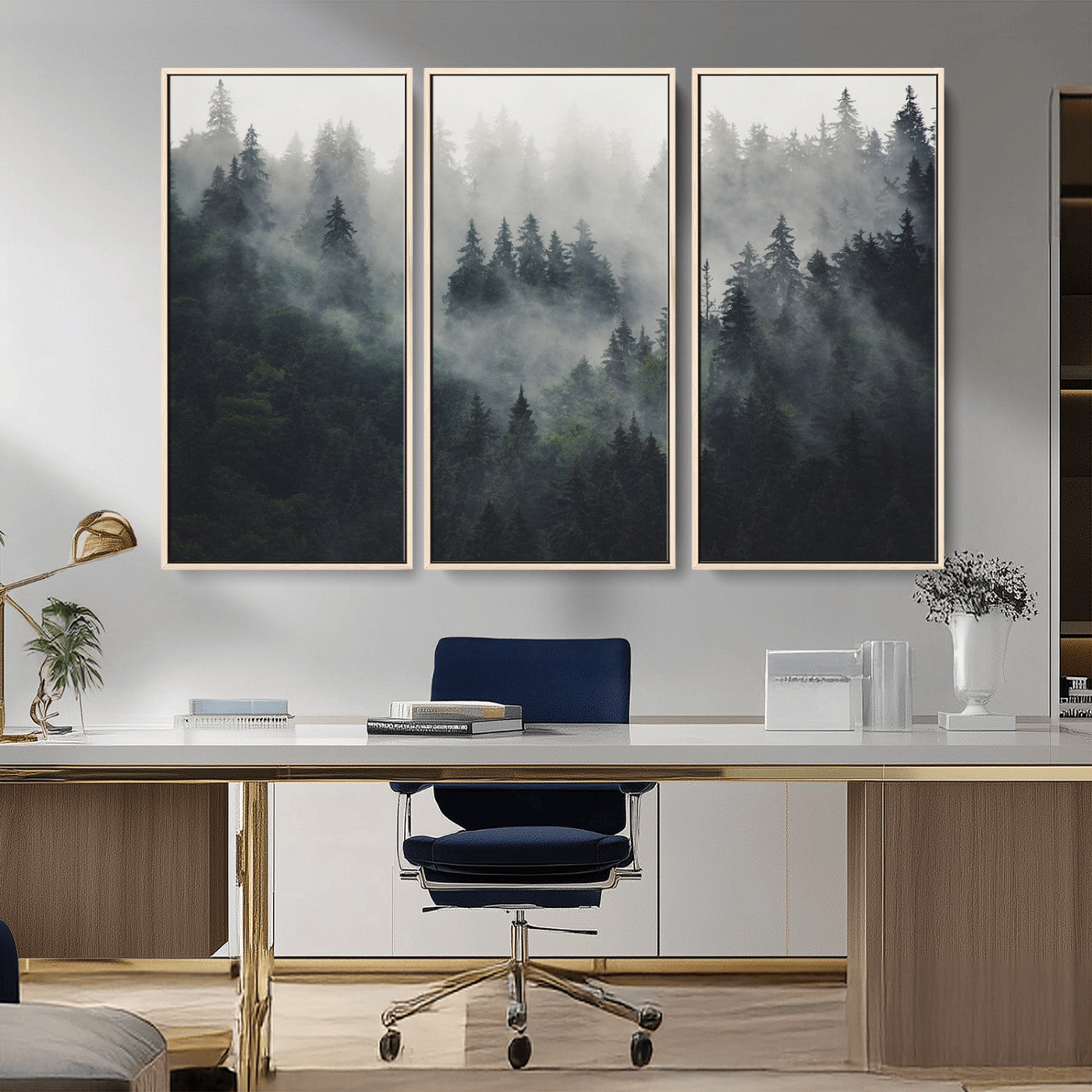 MGV-FC-48X32-3P - Nature Wall Decor - Serene Triptych Nature Print – Woodland Landscape Decor for Living Room or