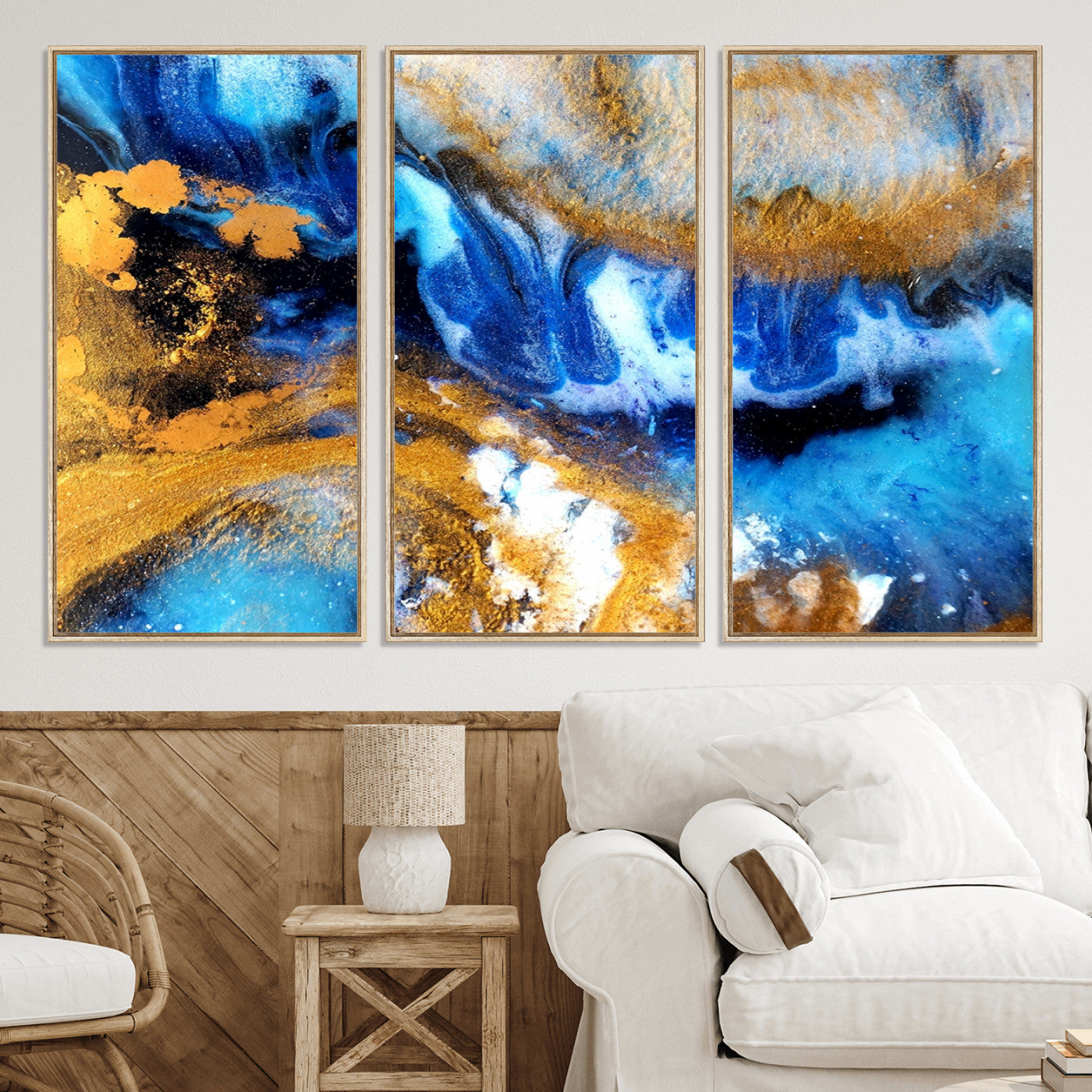 42100-MGV-CV-36X24-Blue Orange Marble Fluid Effect Canvas Wall Art Print