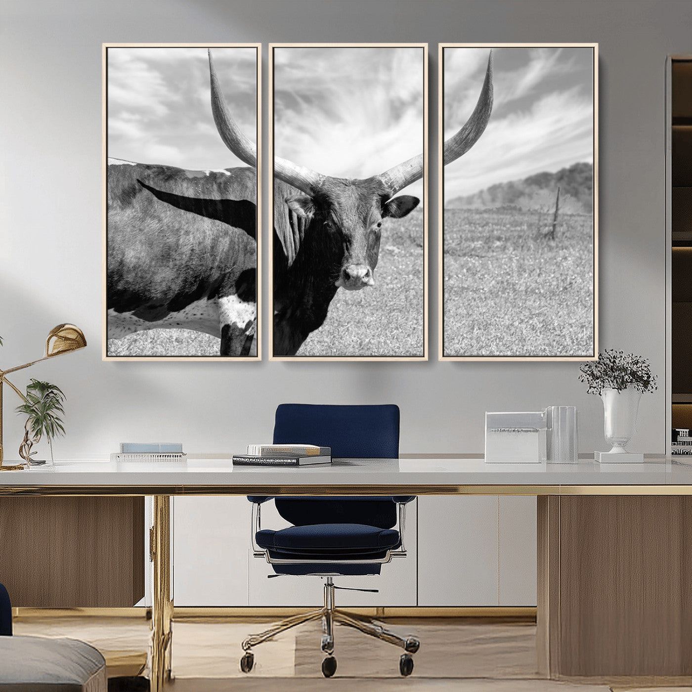 MGV-FC-48X32-3P - Cattle Wall Art Longhorn Cow Canvas Print