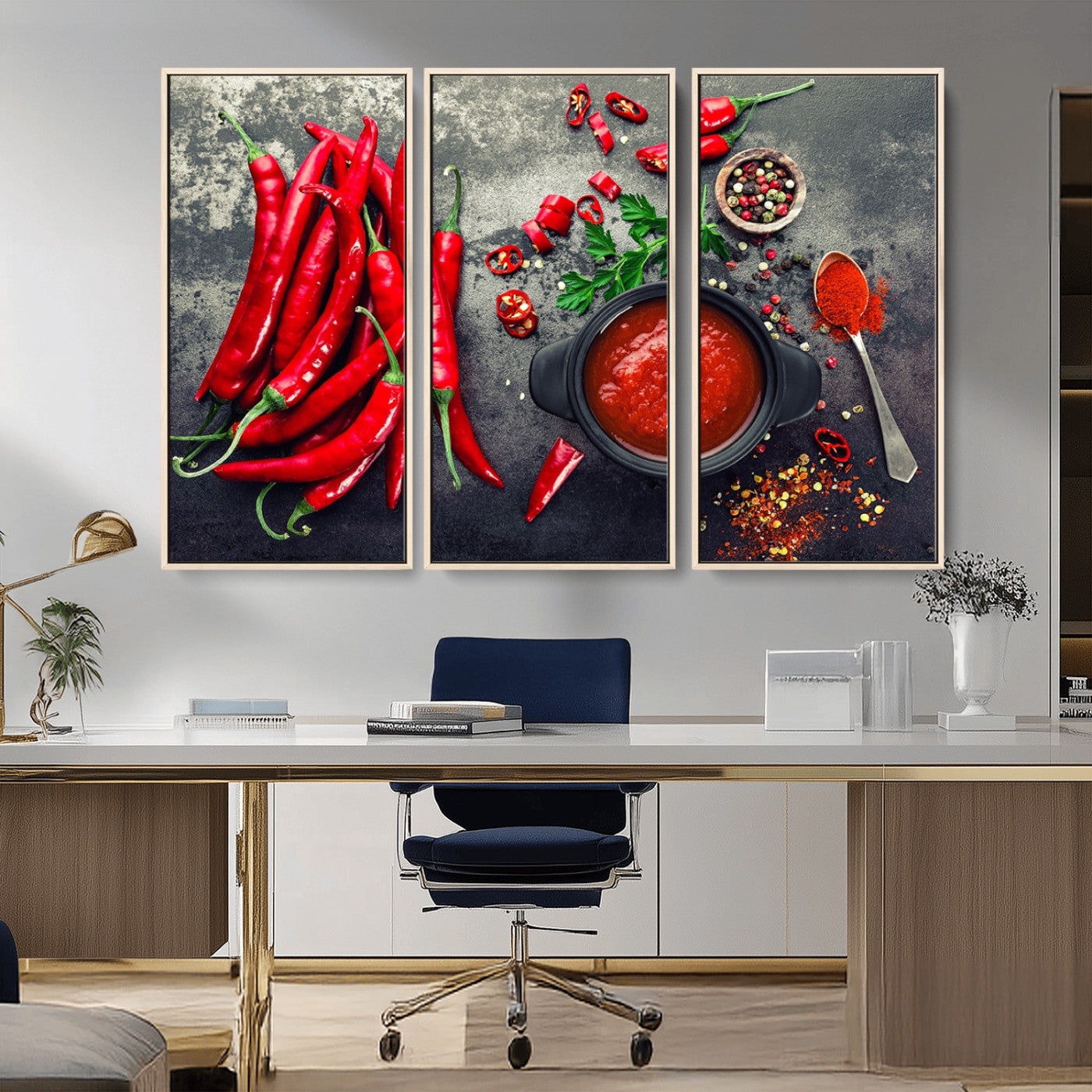 MGV-FC-48X32-3P - Red Pepper Kitchen and Restaurant Wall Wall Art, Red Pepper Kitchen Wall Decor Canvas Print