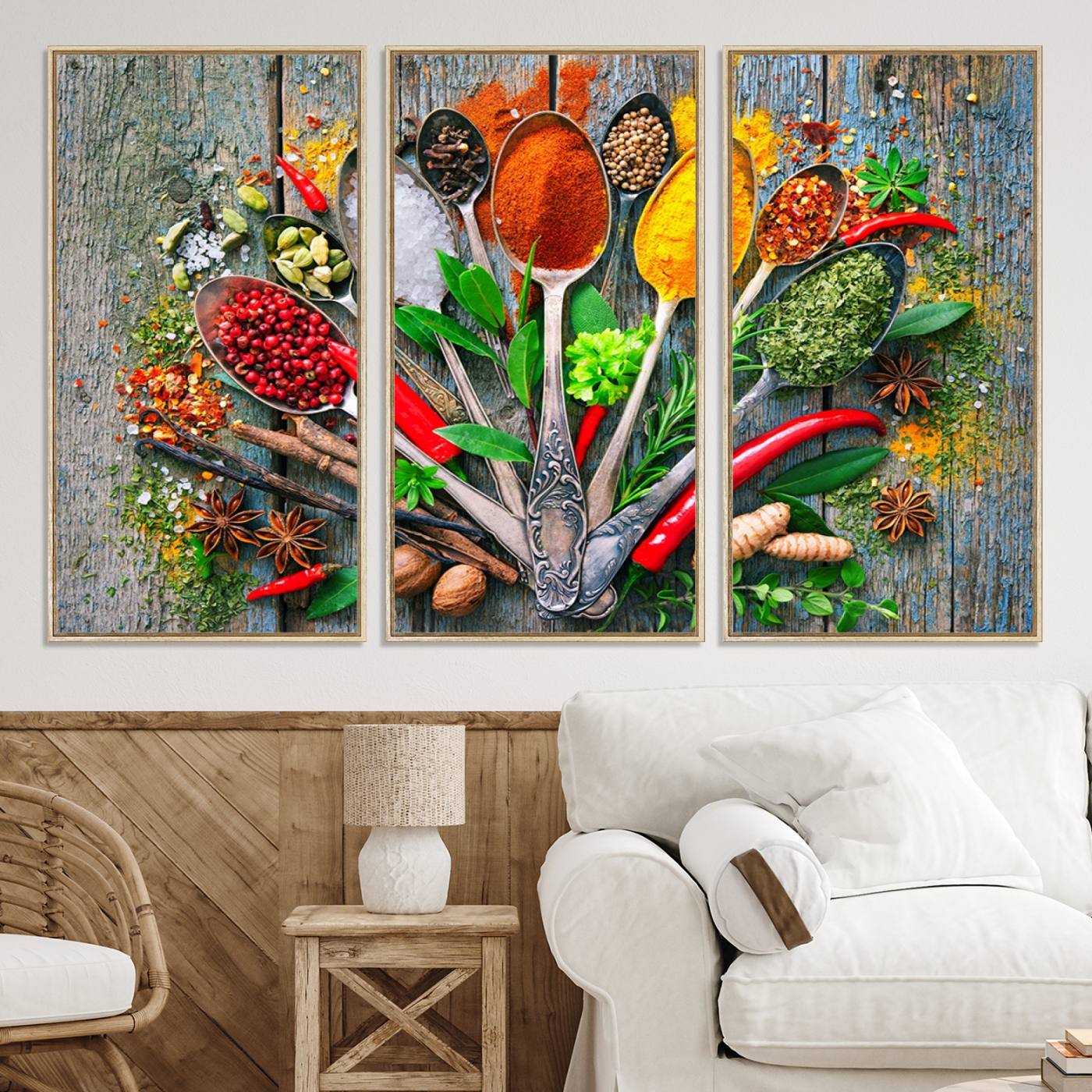20619-MGV-CV-36X24-Spoonful of Spices Cooking Wall Art Canvas Print - Vibrant Kitchen Decor Triptych – Culinary Art Print for Dining Room or Kitchen – Ready to