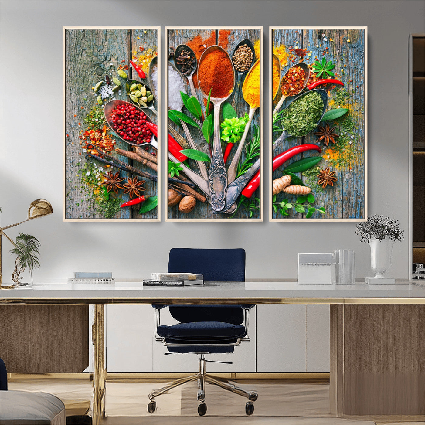 MGV-FC-48X32-3P - Kitchen Wall Art Print - Spoonful of Spices Cooking Wall Art Canvas Print - Vibrant Kitchen Decor