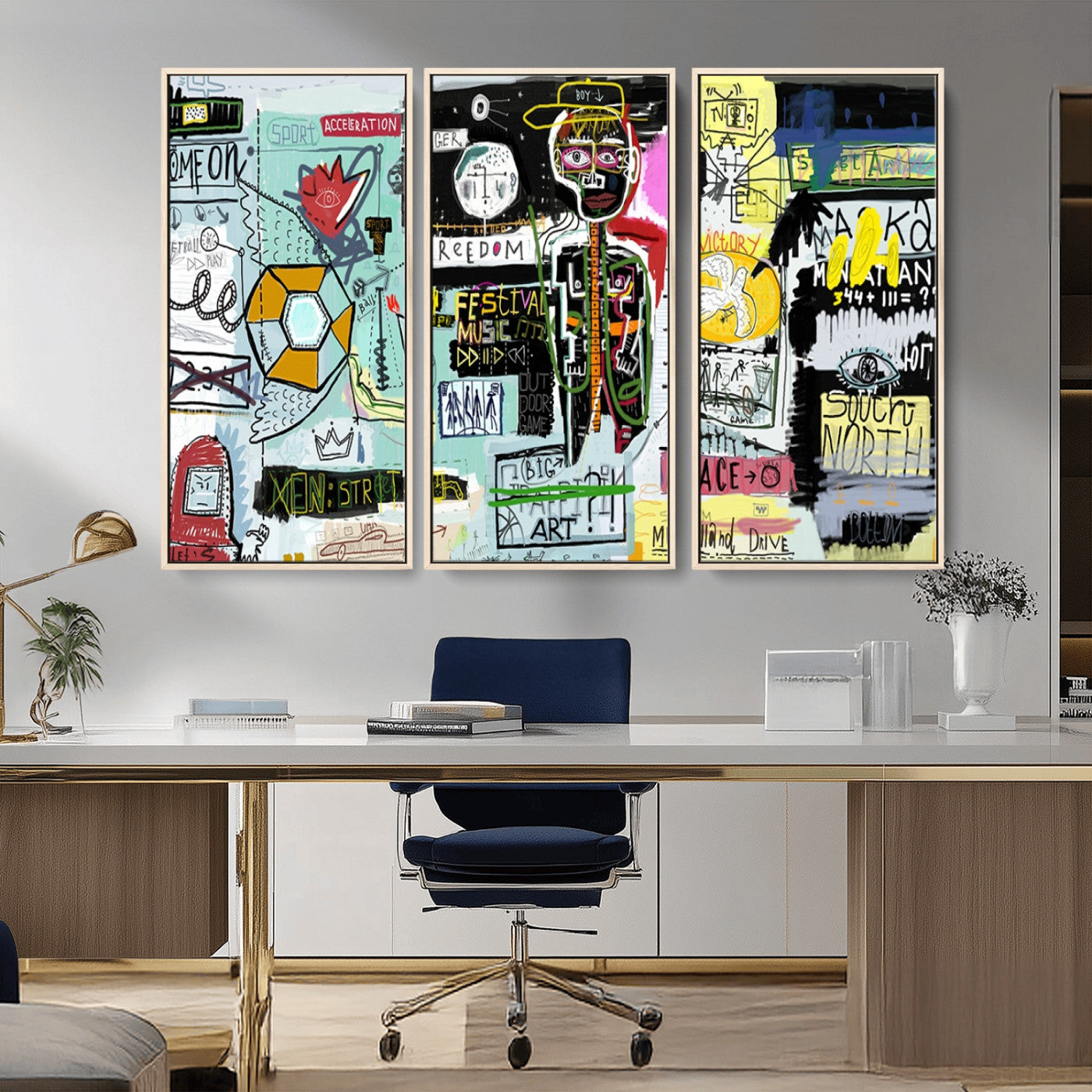 MGV-FC-48X32-3P - Abstract Graffiti Canvas Street Art-Inspired Graffiti Triptych Canvas – Modern Abstract Wall Art for