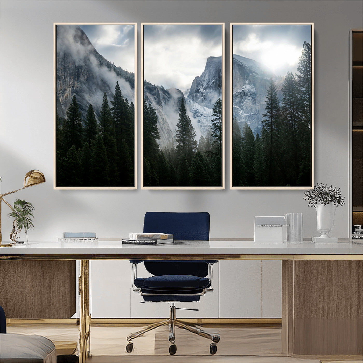 MGV-FC-48X32-3P - Yosemite National Park El Capitan Foggy Mountain Wall Art | Large Canvas Print for Living Room,