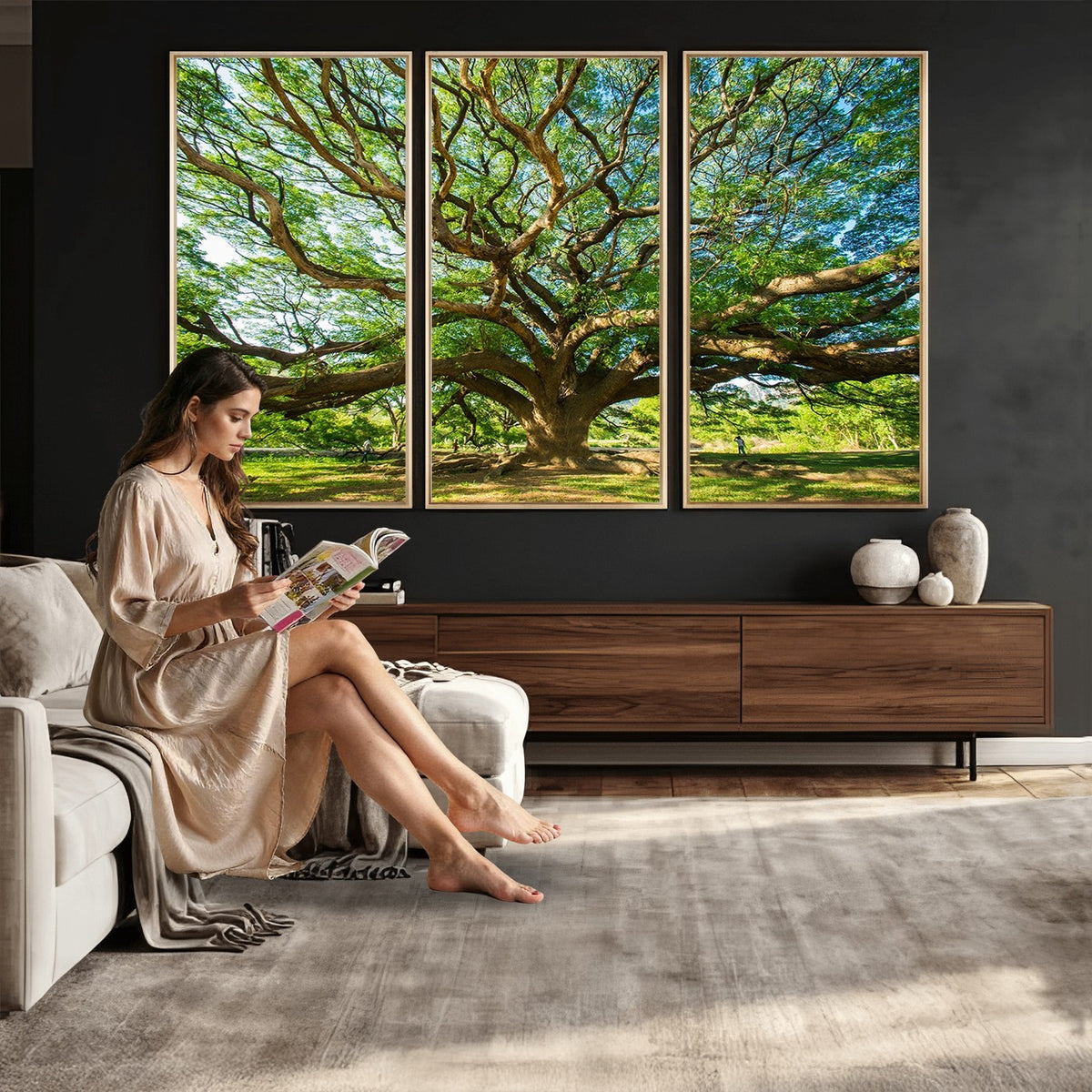 70569-MGV-CV-24X16 - Majestic Oak Tree Wall Art | Serene Nature Canvas Print with Spreading Branches