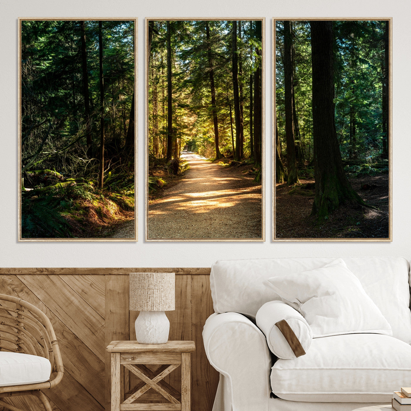 51762-MGV-CV-36X24-Sunlit Forest Pathway Canvas Print | 3 Panel Large Nature Wall Art for Living Room, Office, or Modern Space | Tranquil Scenic Forest, Ready