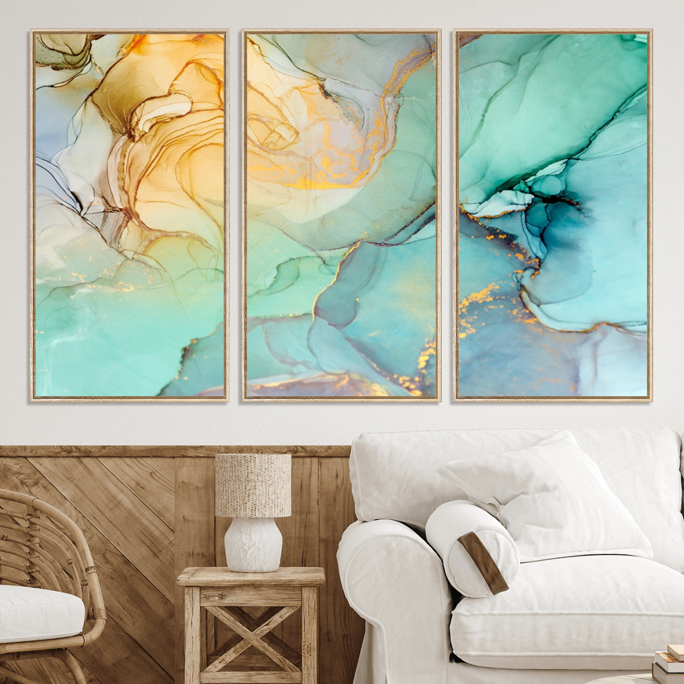 47242-MGV-CV-36X24-Green Marble Fluid Effect Wall Art Abstract Canvas Wall Art Print