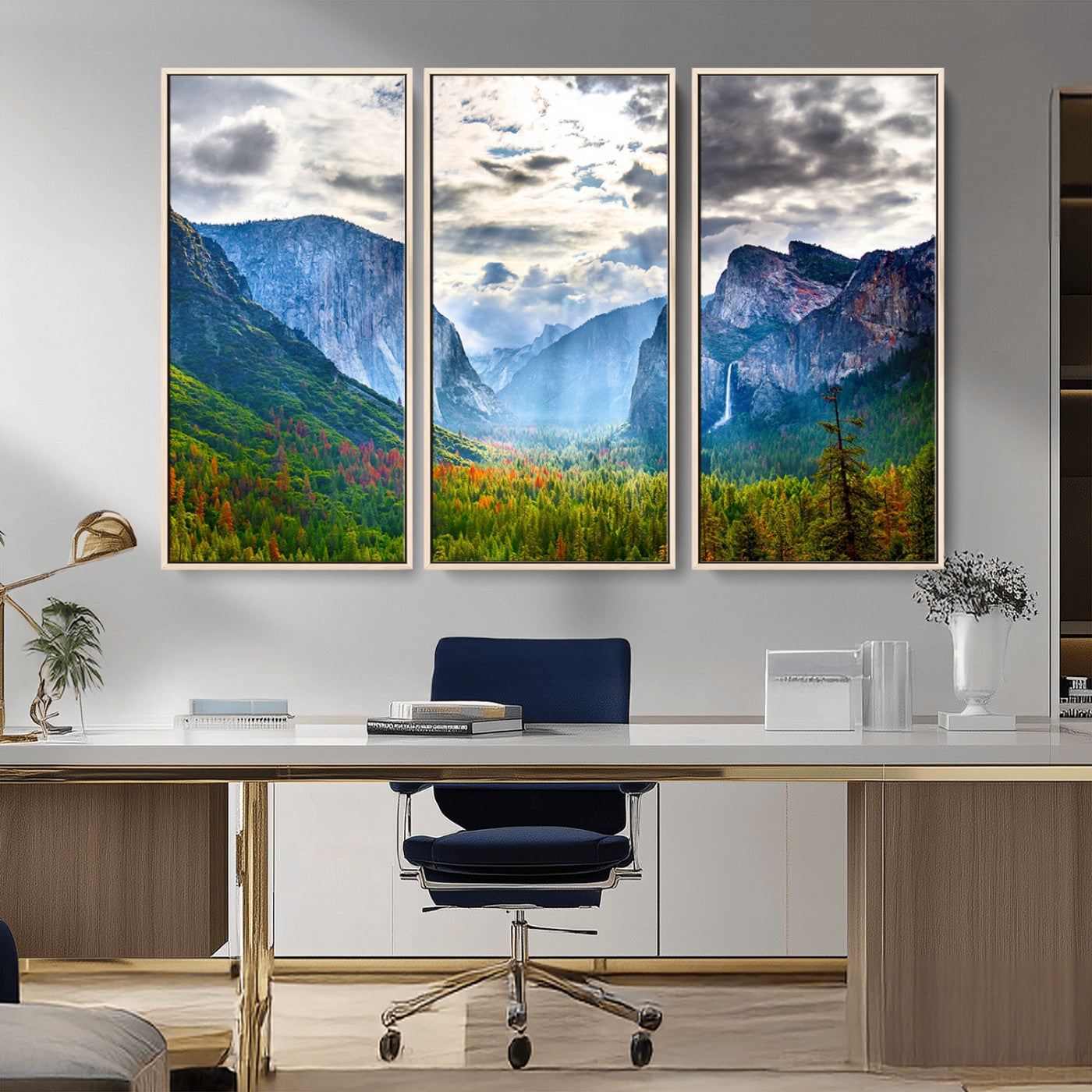 MGV-FC-48X32-3P - Yosemite Park Half Dome 3 Panel Canvas Print | Large Giclée Landscape Wall Art for Living Room,