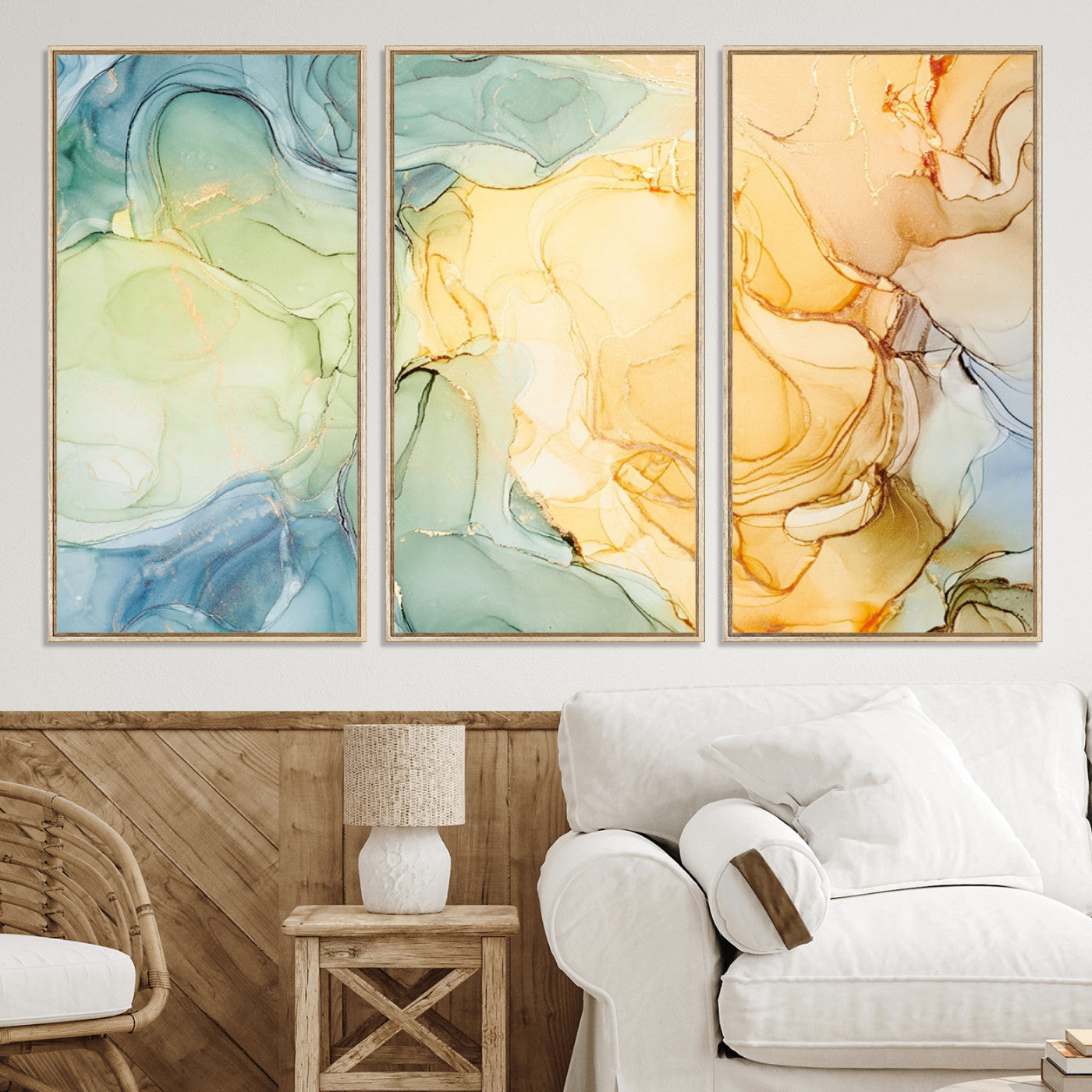 42195-MGV-CV-36X24-Green and Yellow Marble Fluid Effect Wall Art, Green and Yellow Marble Canvas Wall Art Print