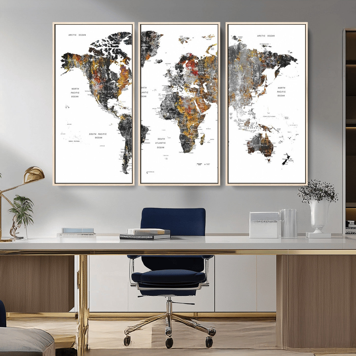 MGV-FC-48X32-3P - World Map Wall Art Canvas Print for Home and Office Decor